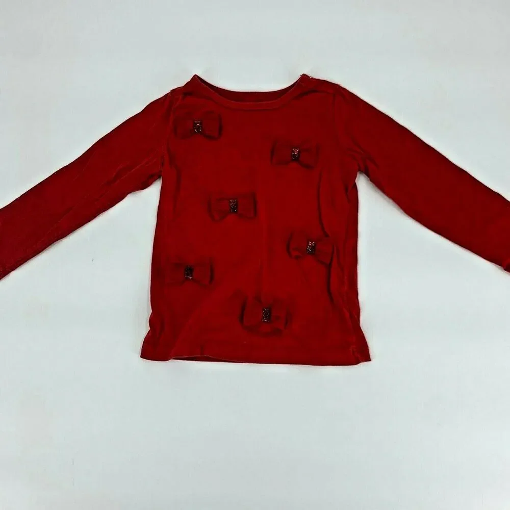 Carters Toddler Girls T-Shirt Long Sleeve Bow Print Cotton Red Size 2T